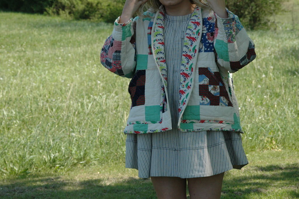 Vintage Block Bowtie Quilted Jacket with Pockets