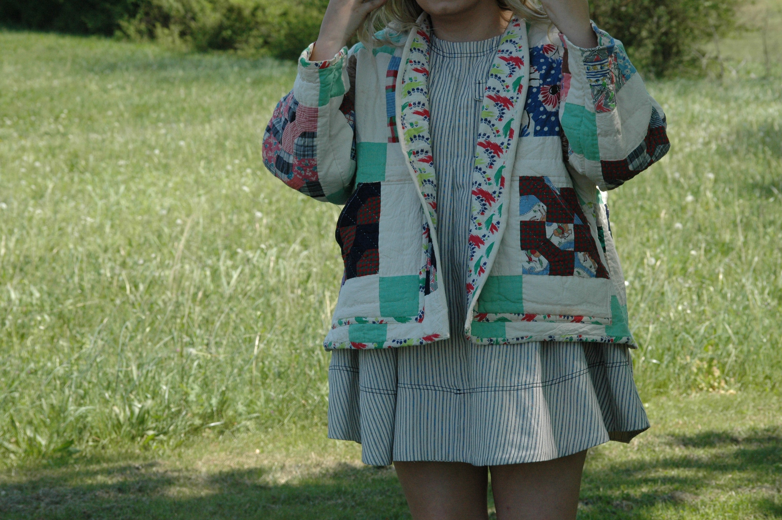 Vintage Block Bowtie Quilted Jacket with Pockets
