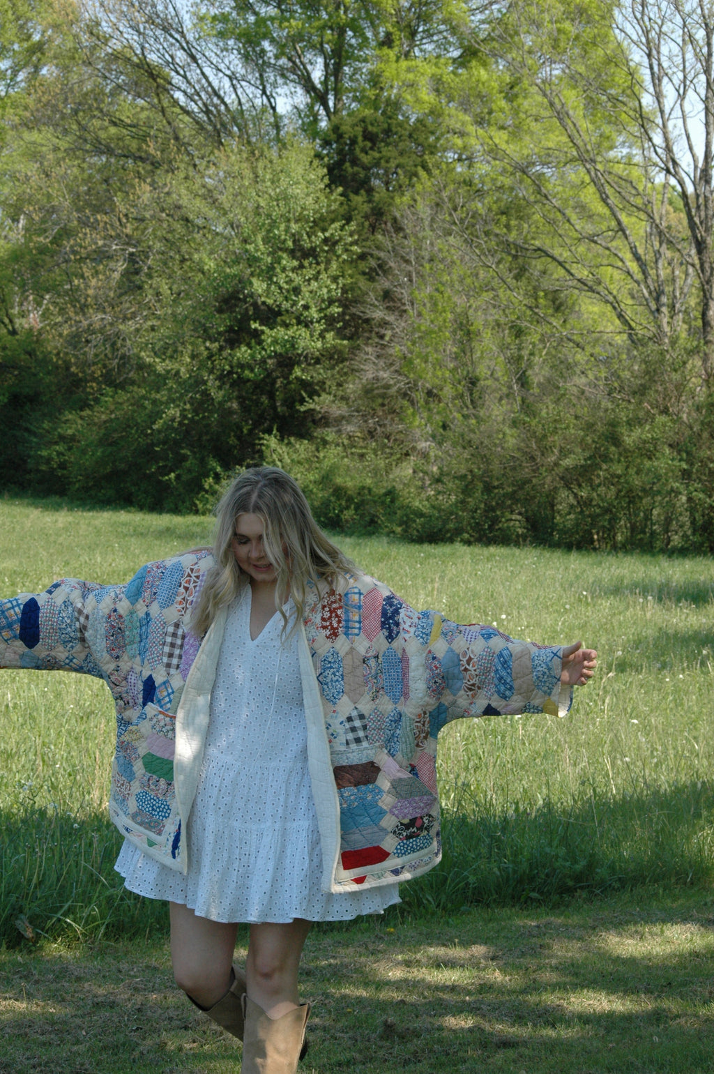 Vintage Patchwork Feed Sack Quilted Jacket with Pockets