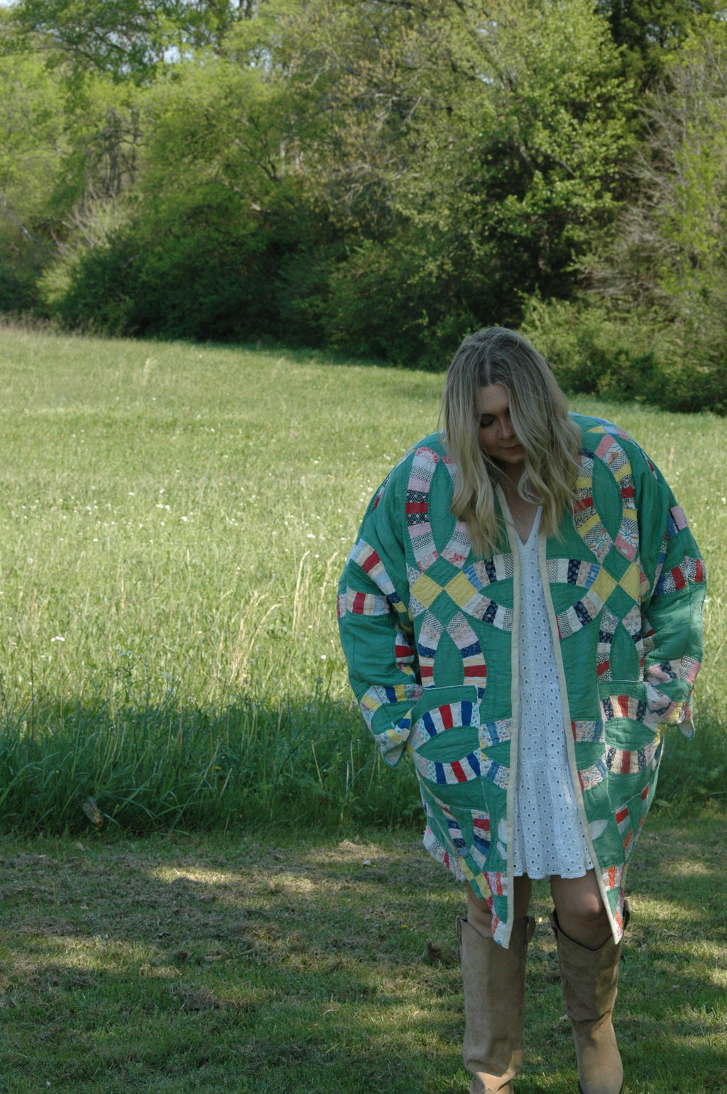 Vintage Green Wedding Ring Quilted Jacket with Pockets