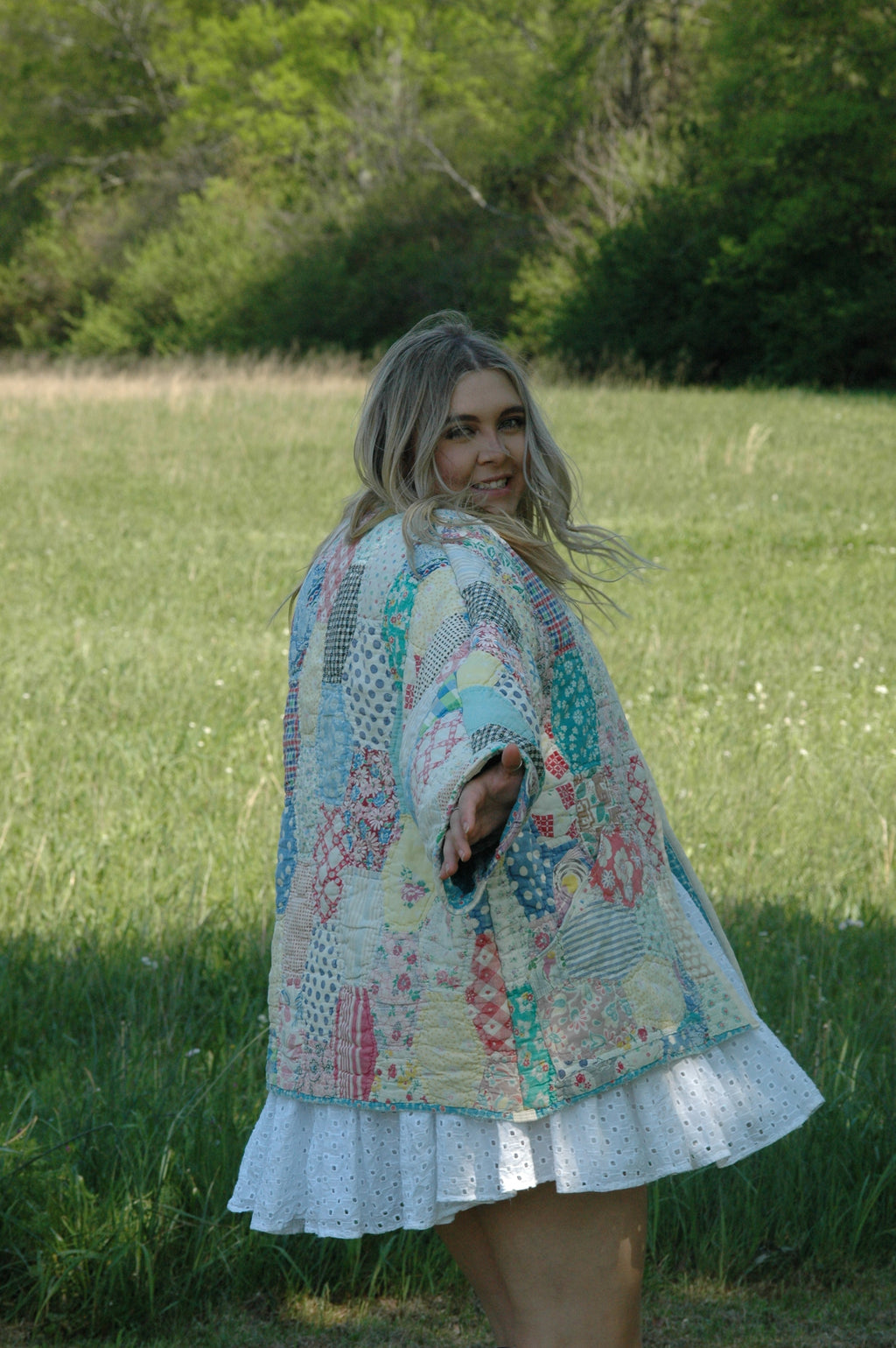Vintage Feed Sack Multi Color Quilted Jacket with Pockets