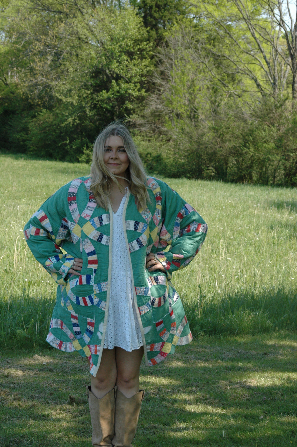 Vintage Green Wedding Ring Quilted Jacket with Pockets