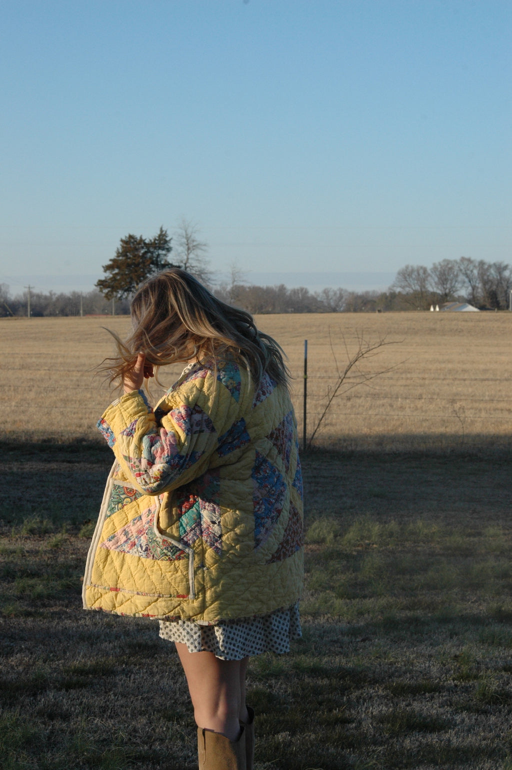 Vintage Yellow X-in-Square Quilt Jacket