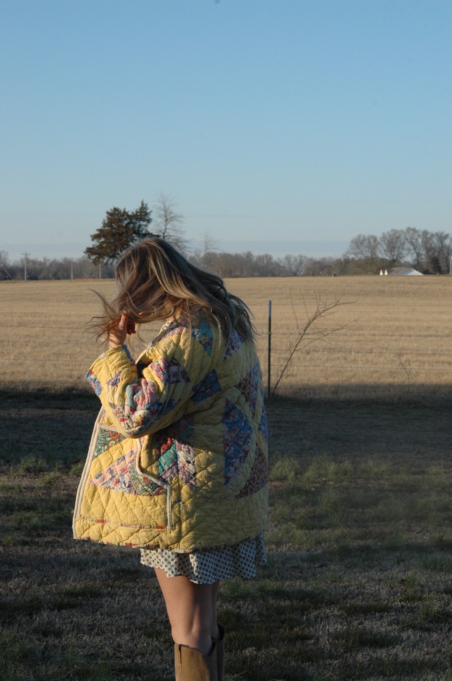 Vintage Yellow X-in-Square Quilt Jacket