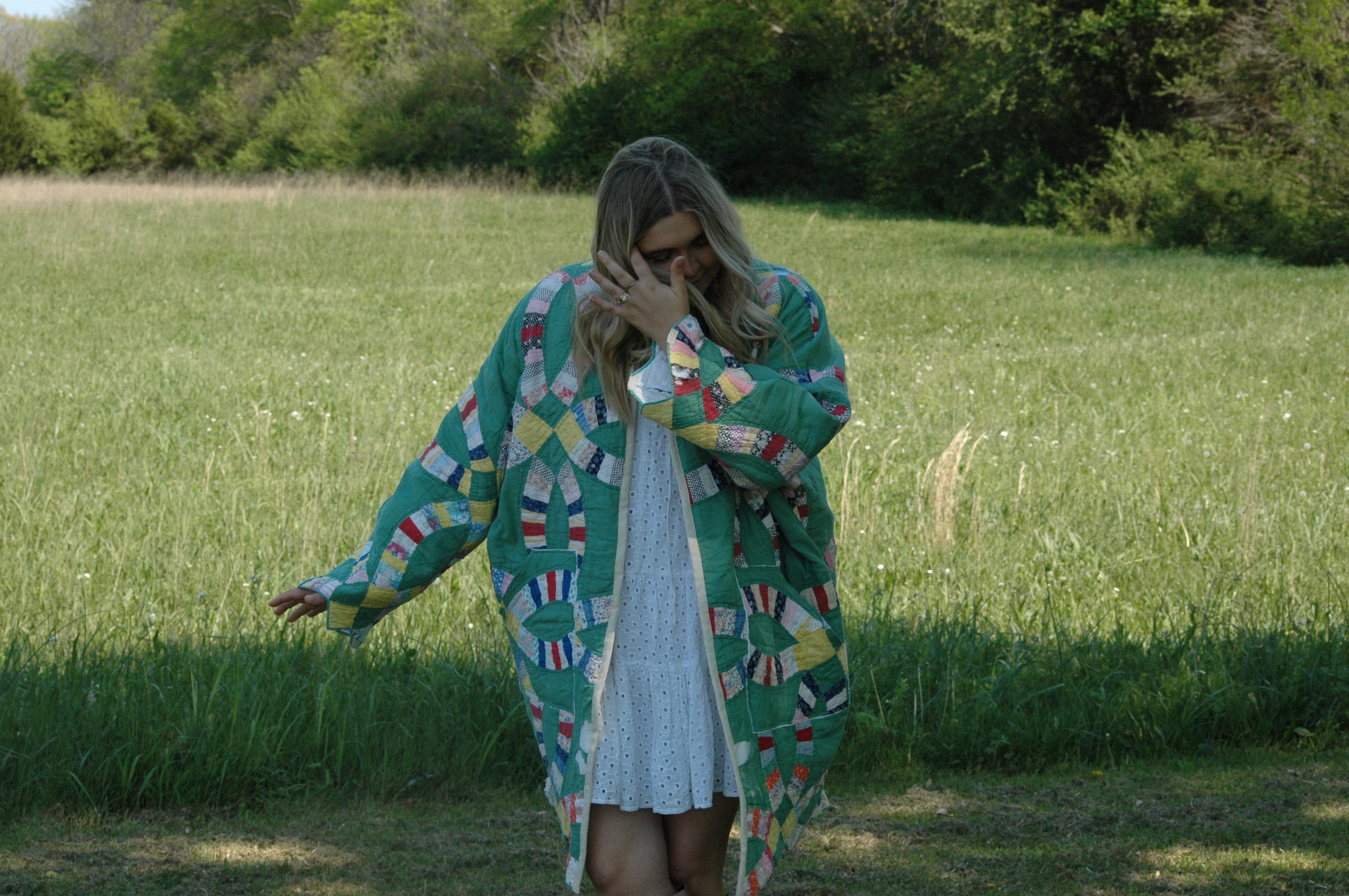 Vintage Green Wedding Ring Quilted Jacket with Pockets