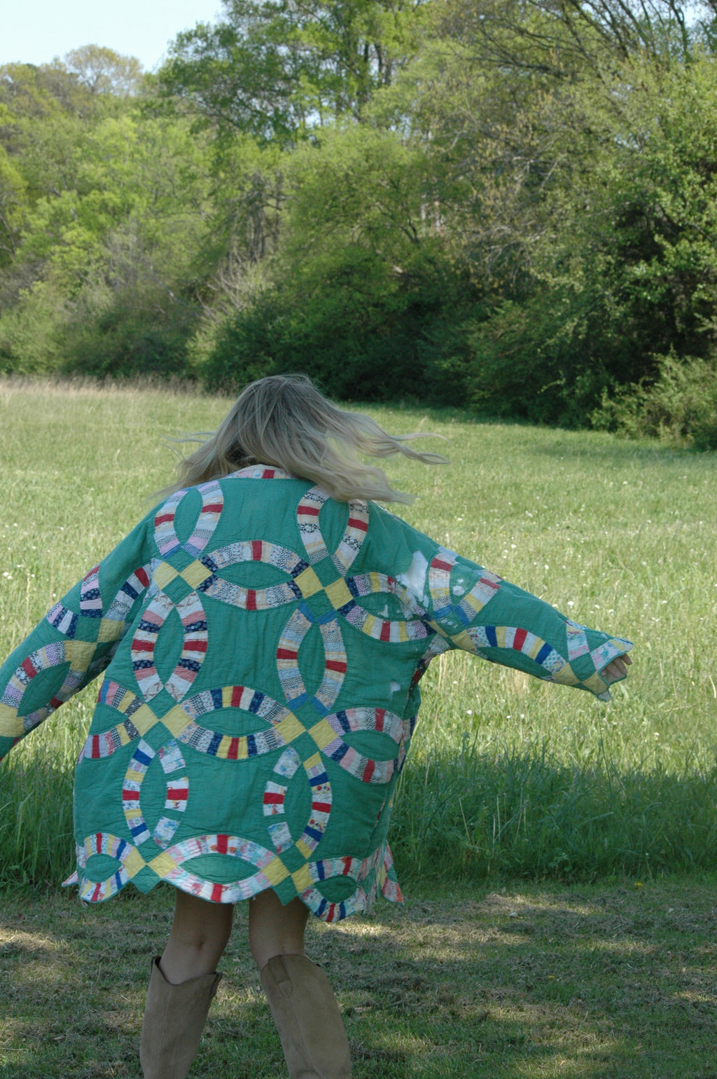 Vintage Green Wedding Ring Quilted Jacket with Pockets