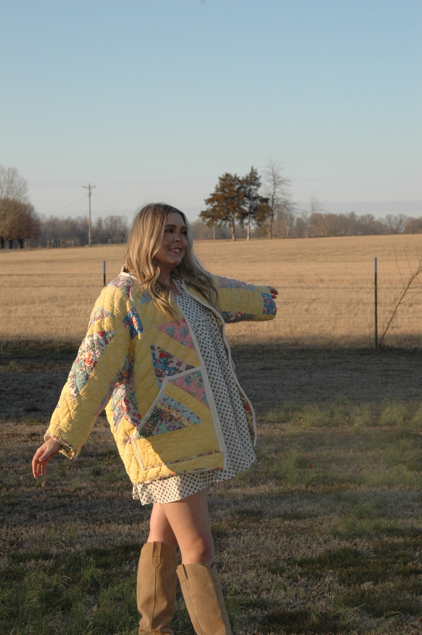 Vintage Yellow X-in-Square Quilt Jacket