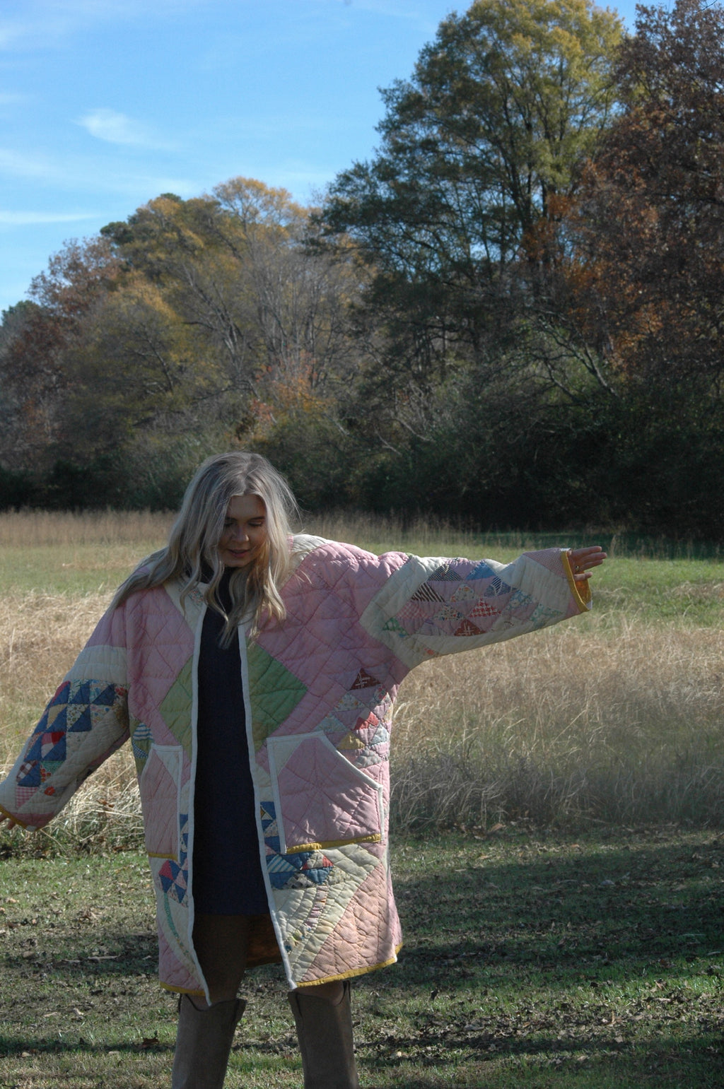 Vintage Depression-era Flower Basket Quilt Long Jacket