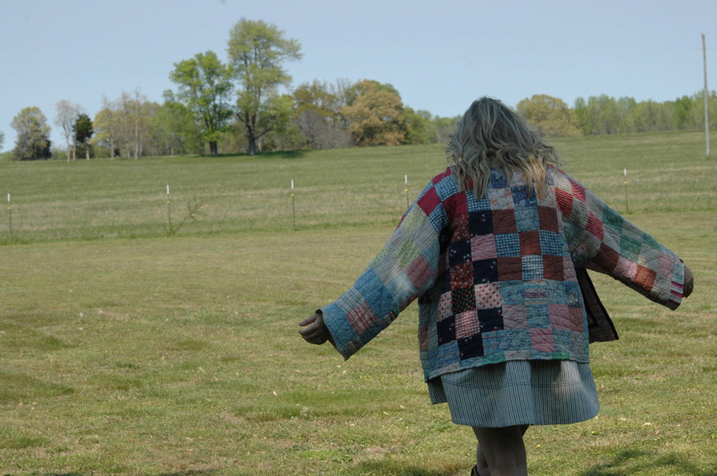 Vintage 1930s Feed Sack Quilted Jacket with Pockets