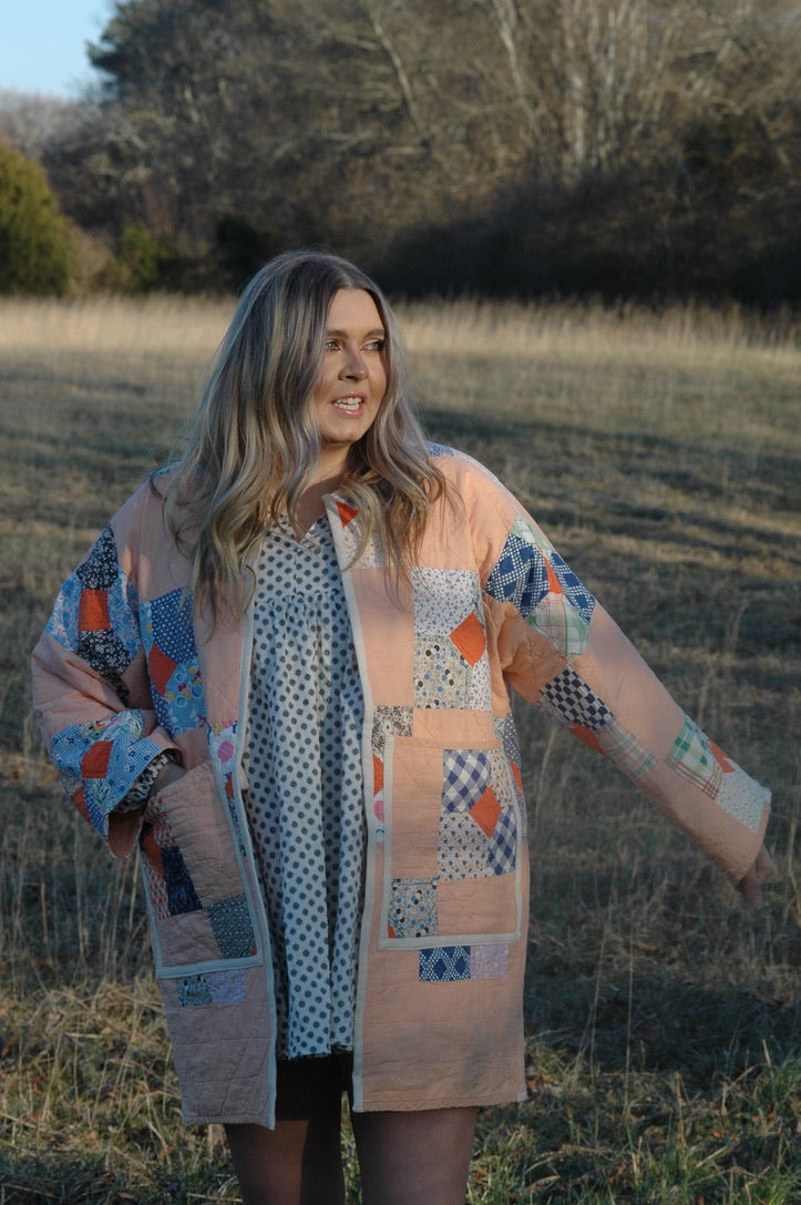 Vintage Peach Bowtie Patchwork Quilt Jacket