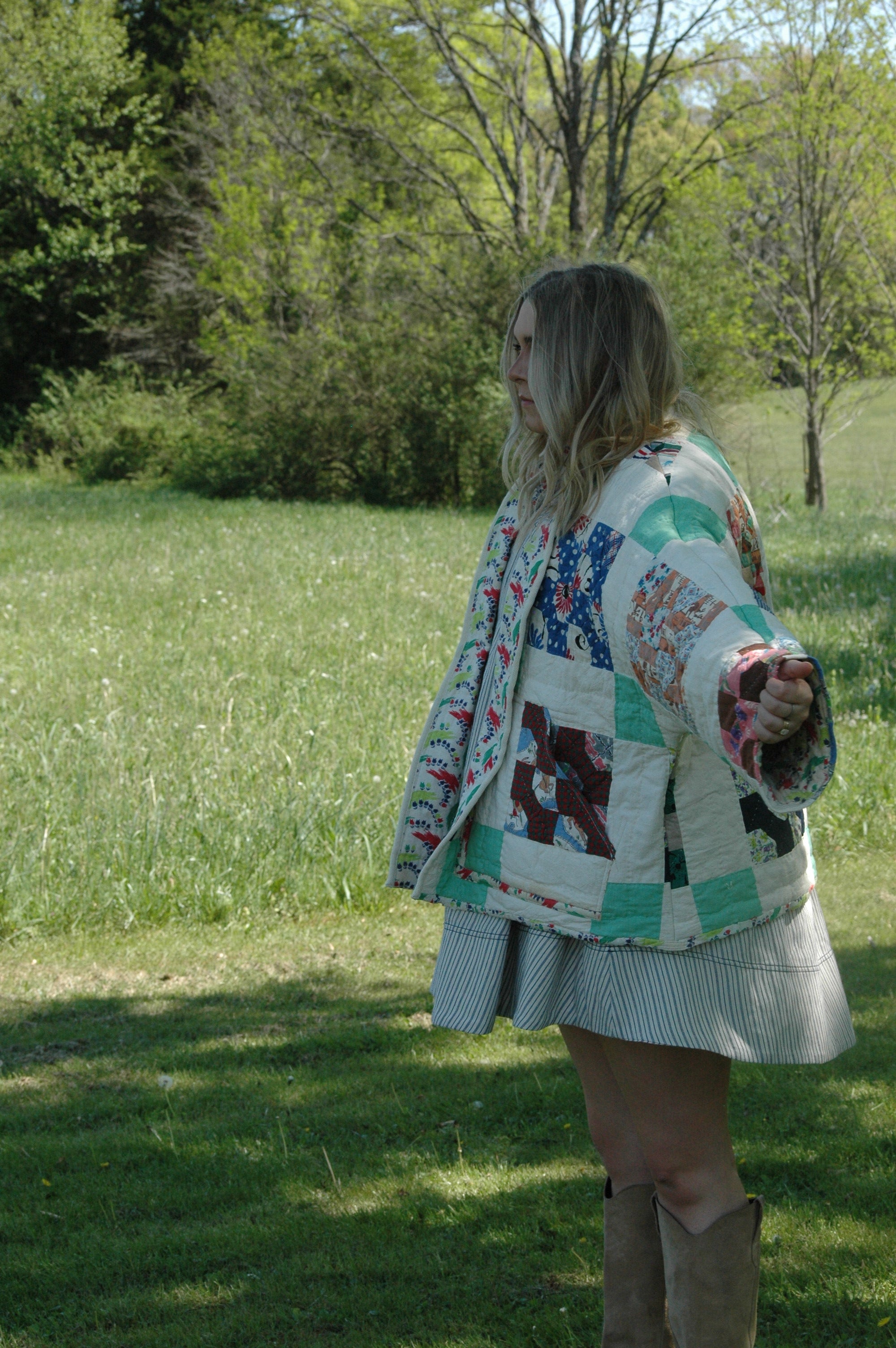 Vintage Block Bowtie Quilted Jacket with Pockets