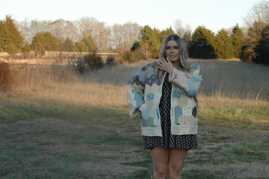 Vintage Hexagon Medallion Quilt Jacket
