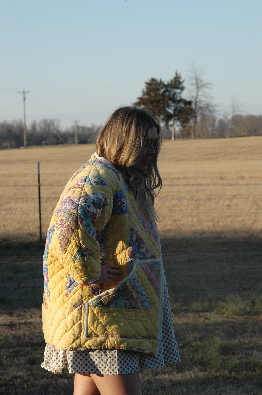 Vintage Yellow X-in-Square Quilt Jacket