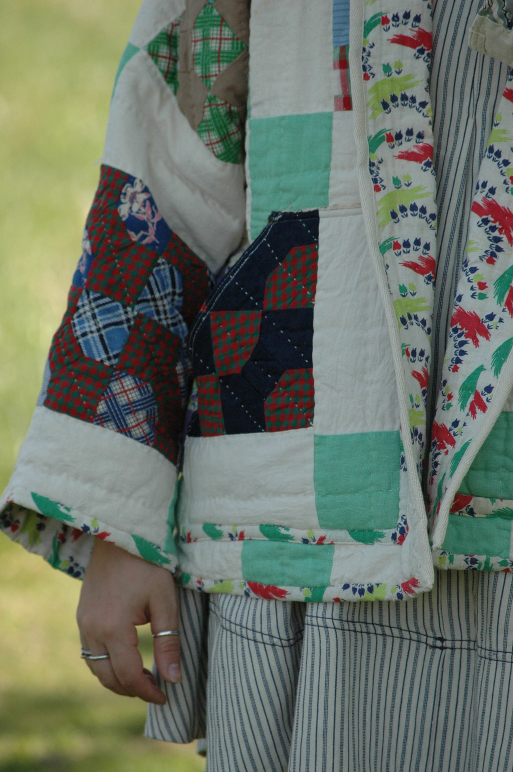 Vintage Block Bowtie Quilted Jacket with Pockets