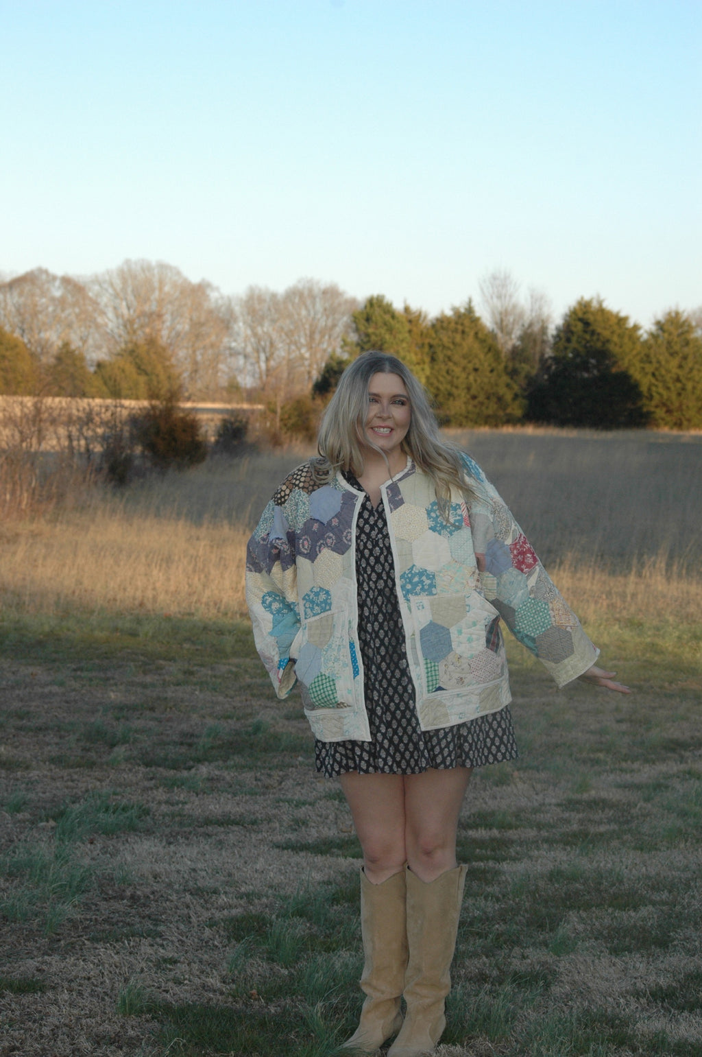 Vintage Hexagon Medallion Quilt Jacket