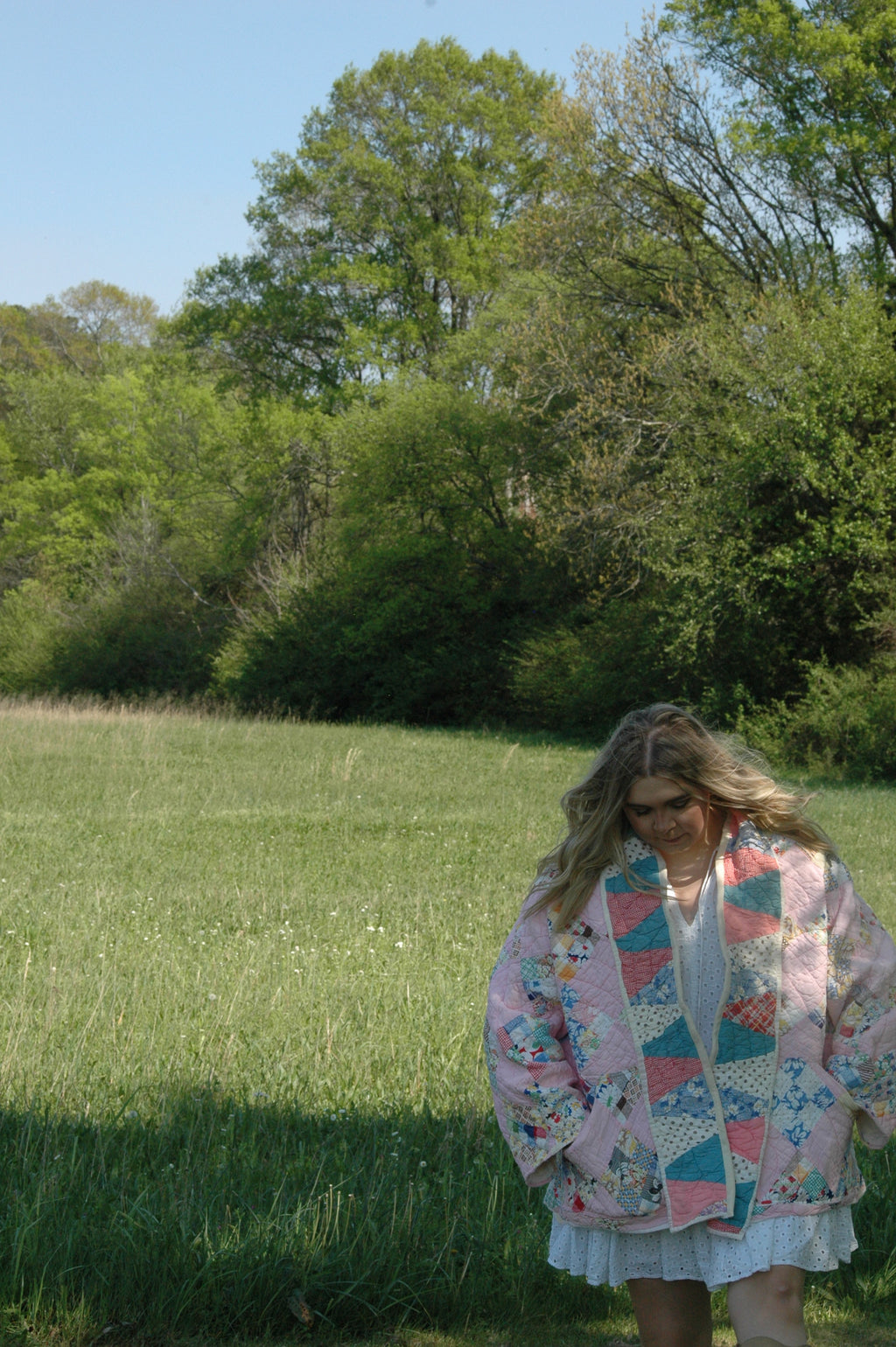 Vintage Pink Patchwork Quilted Jacket with Pockets & Collar