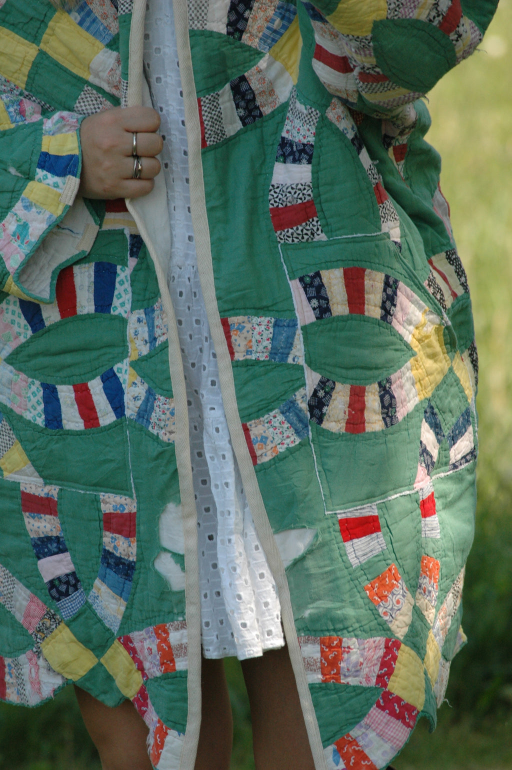 Vintage Green Wedding Ring Quilted Jacket with Pockets