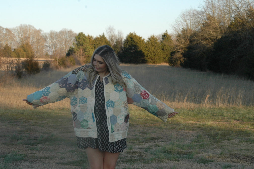 Vintage Hexagon Medallion Quilt Jacket