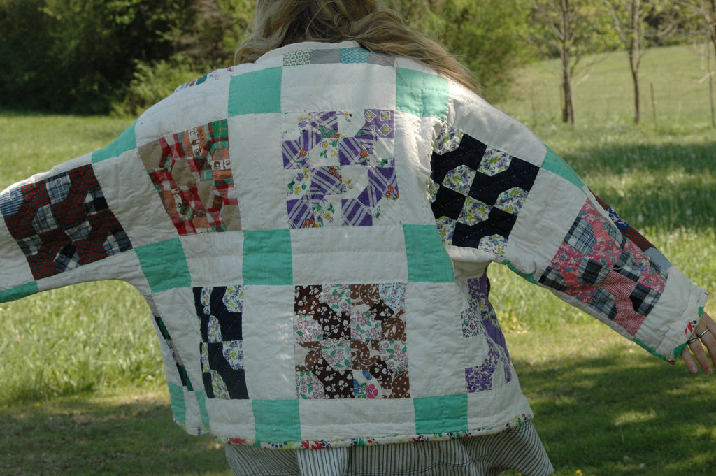 Vintage Block Bowtie Quilted Jacket with Pockets