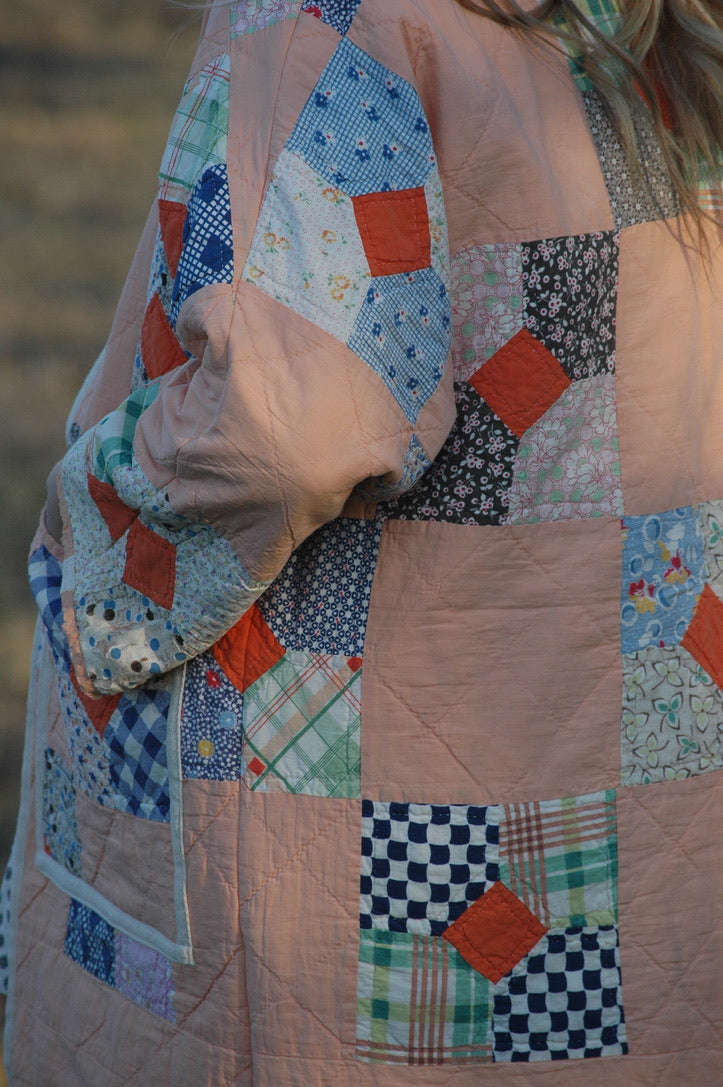 Vintage Peach Bowtie Patchwork Quilt Jacket