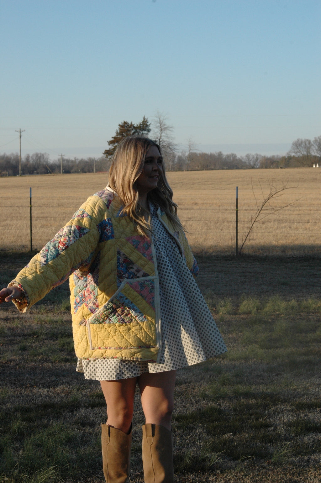 Vintage Yellow X-in-Square Quilt Jacket