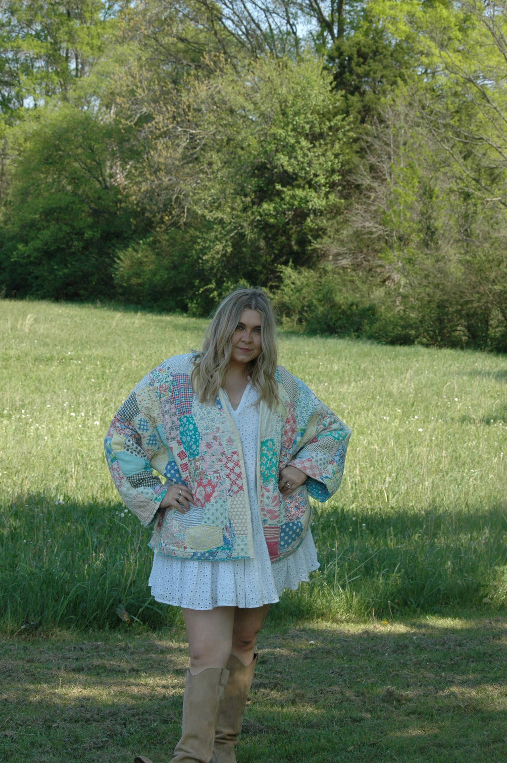 Vintage Feed Sack Multi Color Quilted Jacket with Pockets