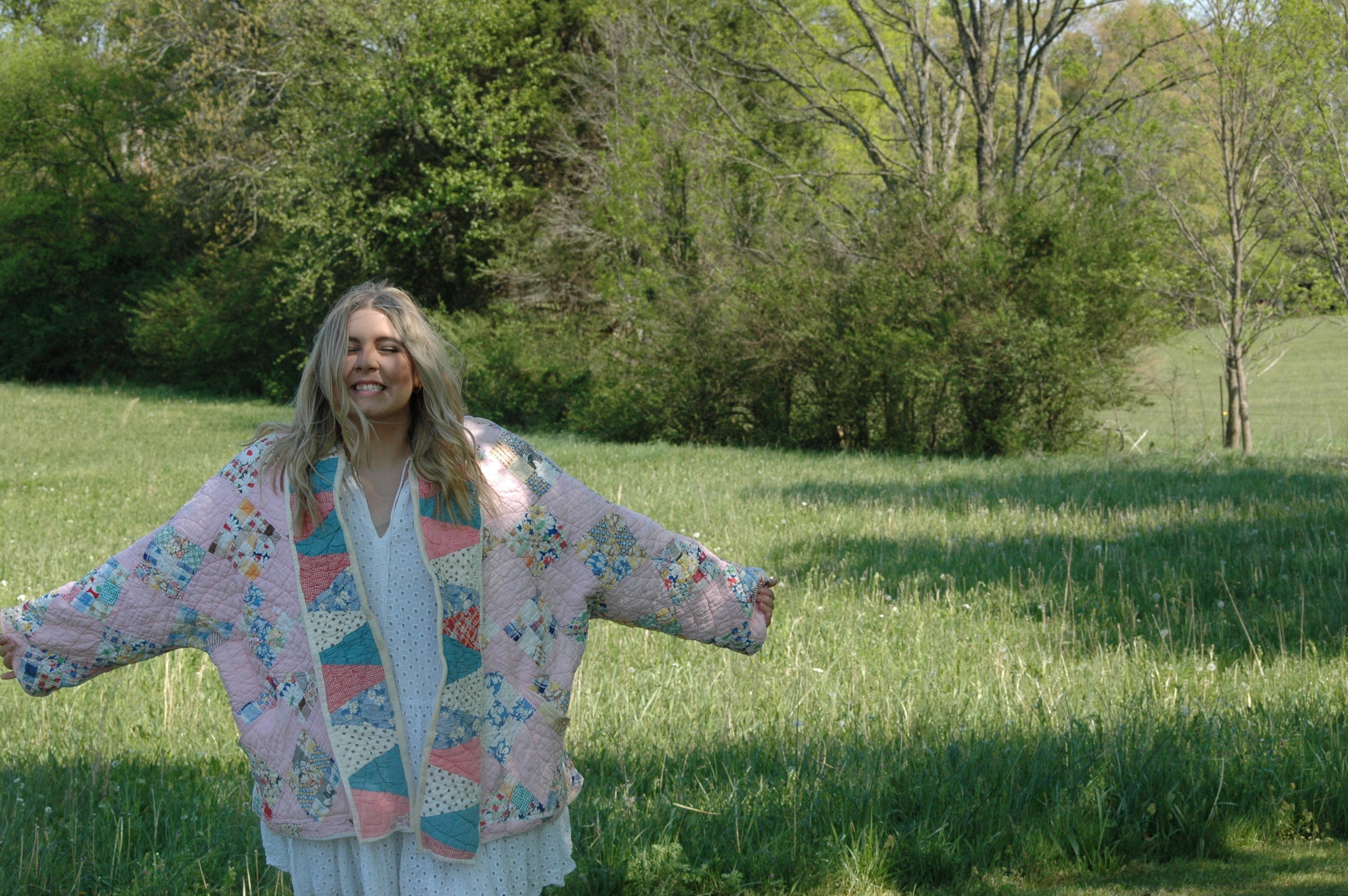 Vintage Pink Patchwork Quilted Jacket with Pockets & Collar