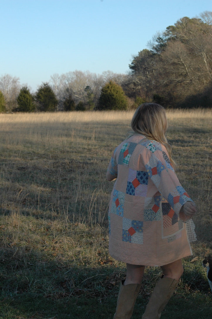 Vintage Peach Bowtie Patchwork Quilt Jacket