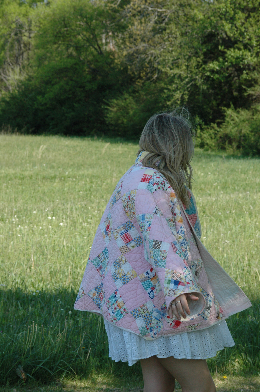 Vintage Pink Patchwork Quilted Jacket with Pockets & Collar
