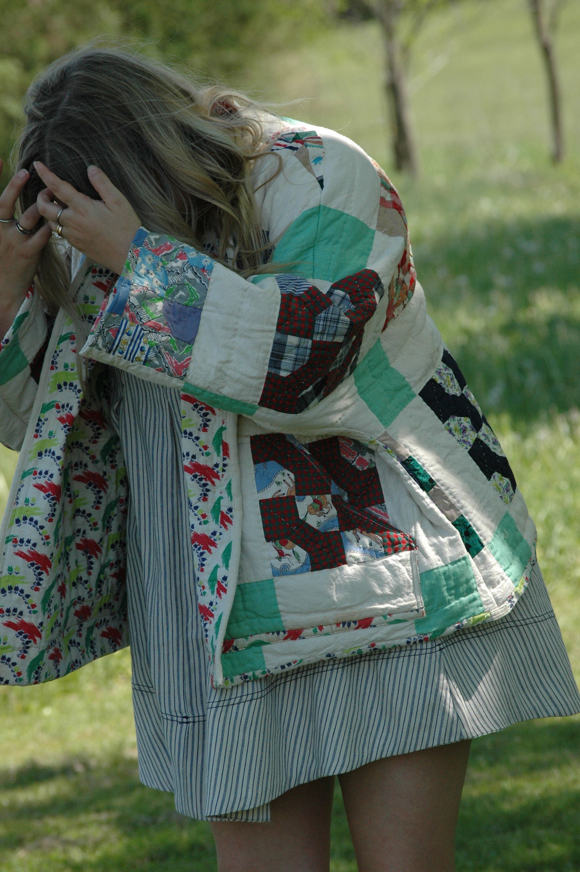 Vintage Block Bowtie Quilted Jacket with Pockets