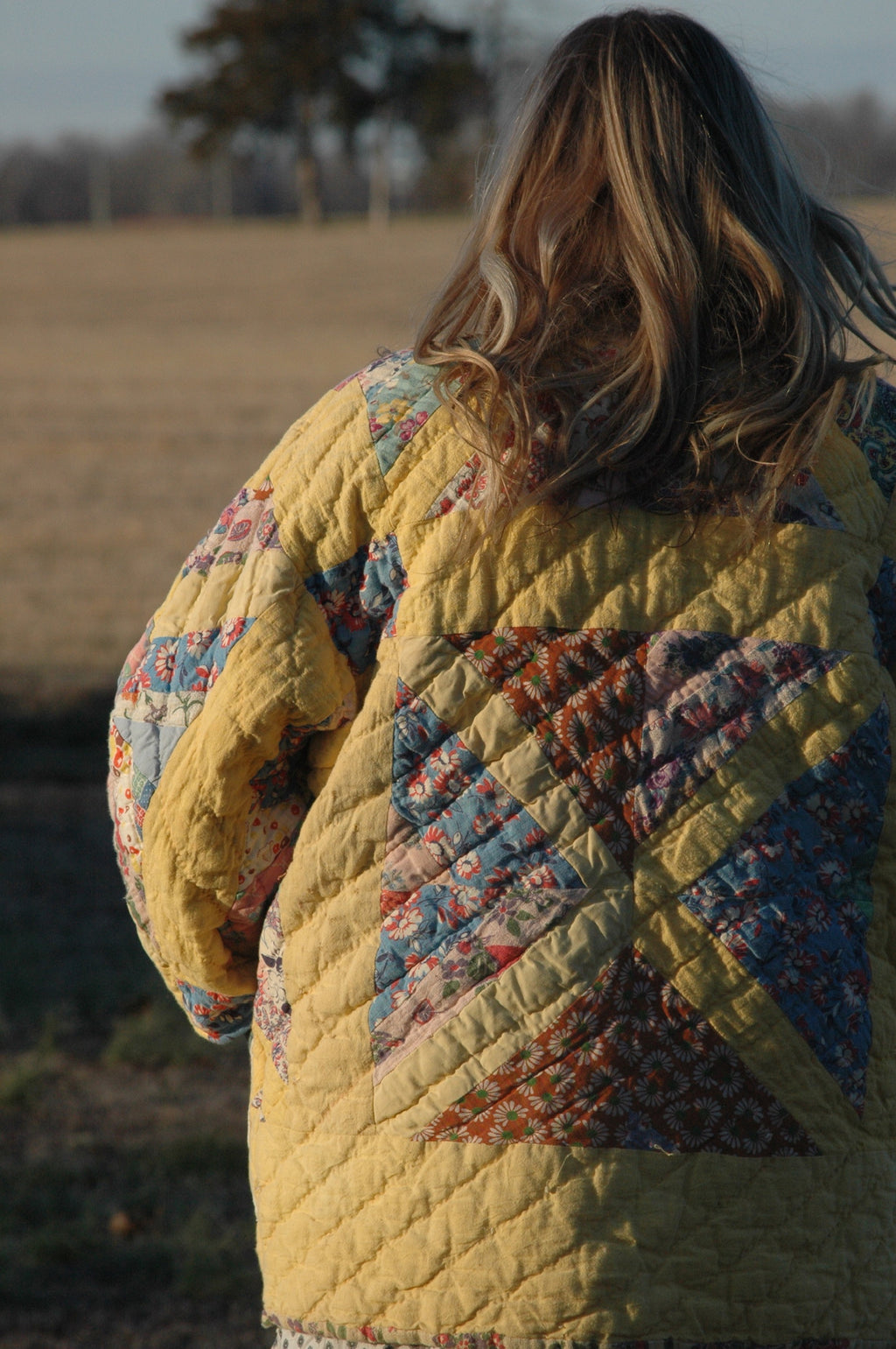 Vintage Yellow X-in-Square Quilt Jacket