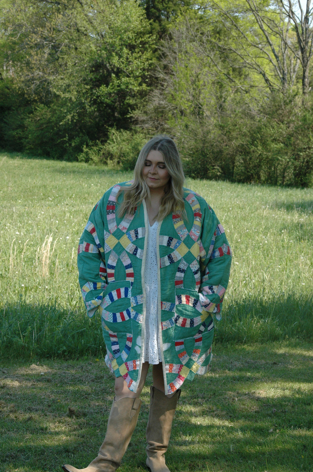Vintage Green Wedding Ring Quilted Jacket with Pockets