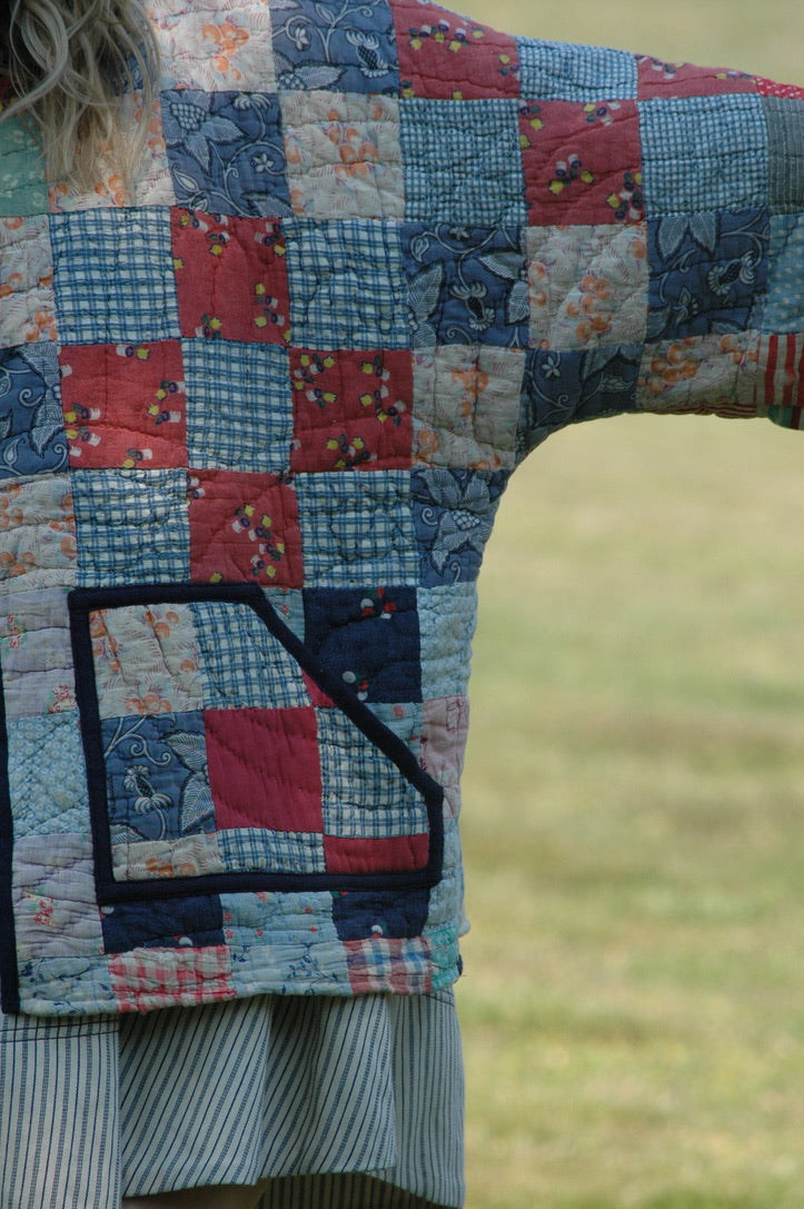 Vintage 1930s Feed Sack Quilted Jacket with Pockets