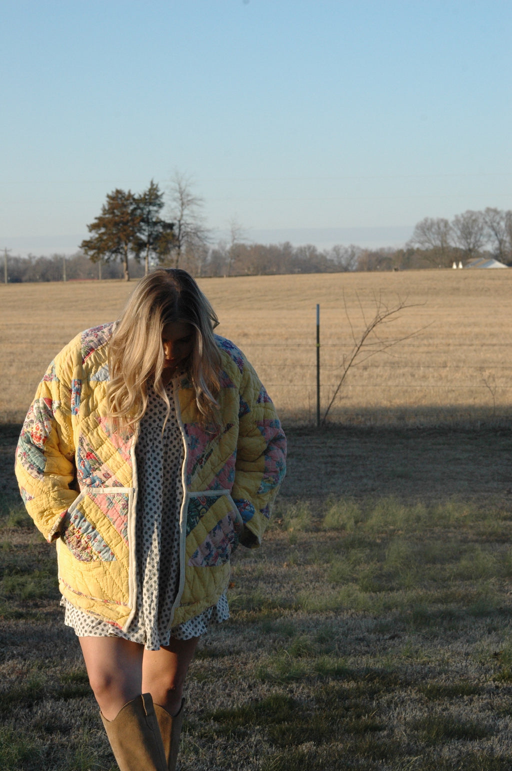 Vintage Yellow X-in-Square Quilt Jacket