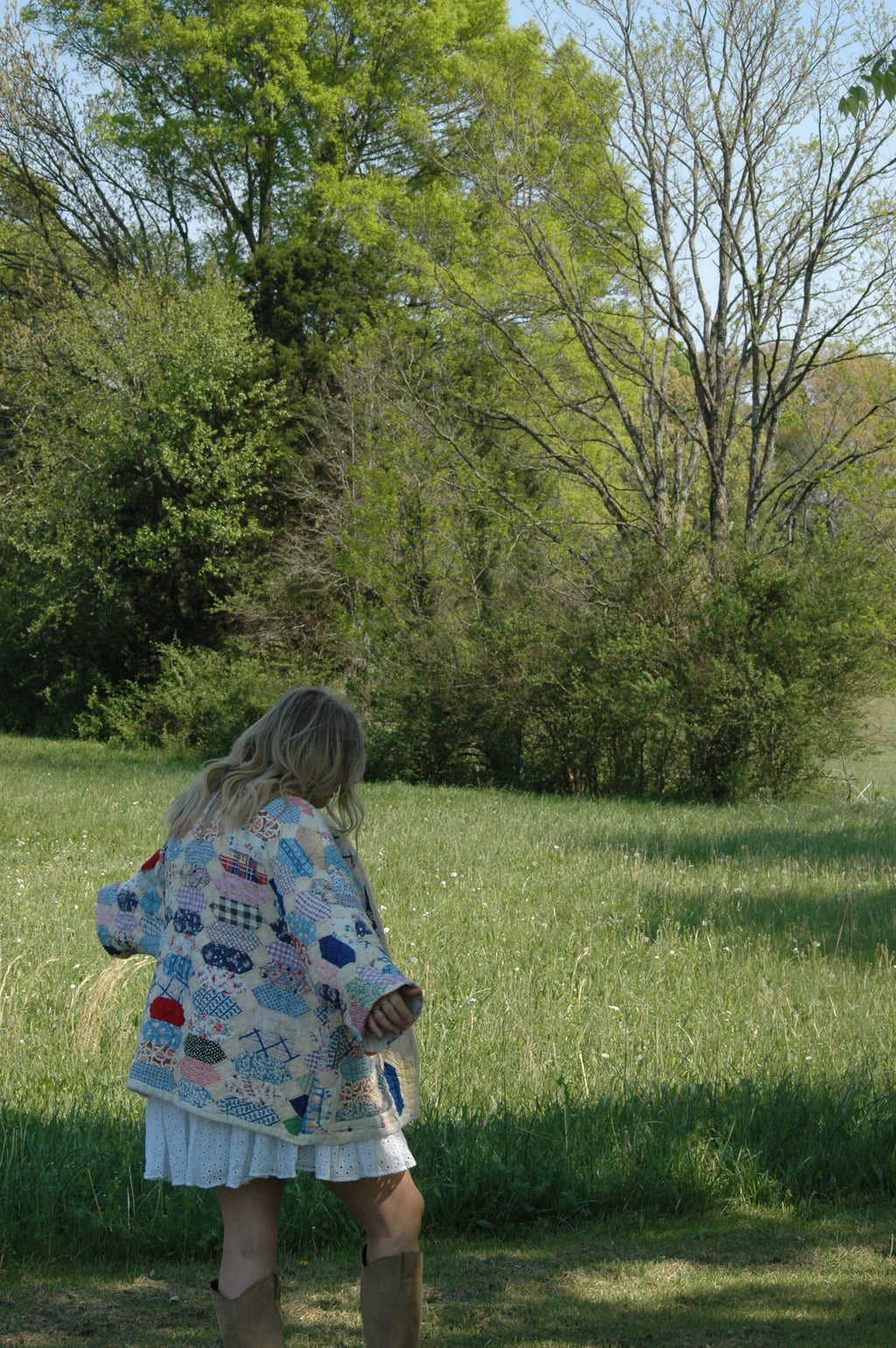 Vintage Patchwork Feed Sack Quilted Jacket with Pockets