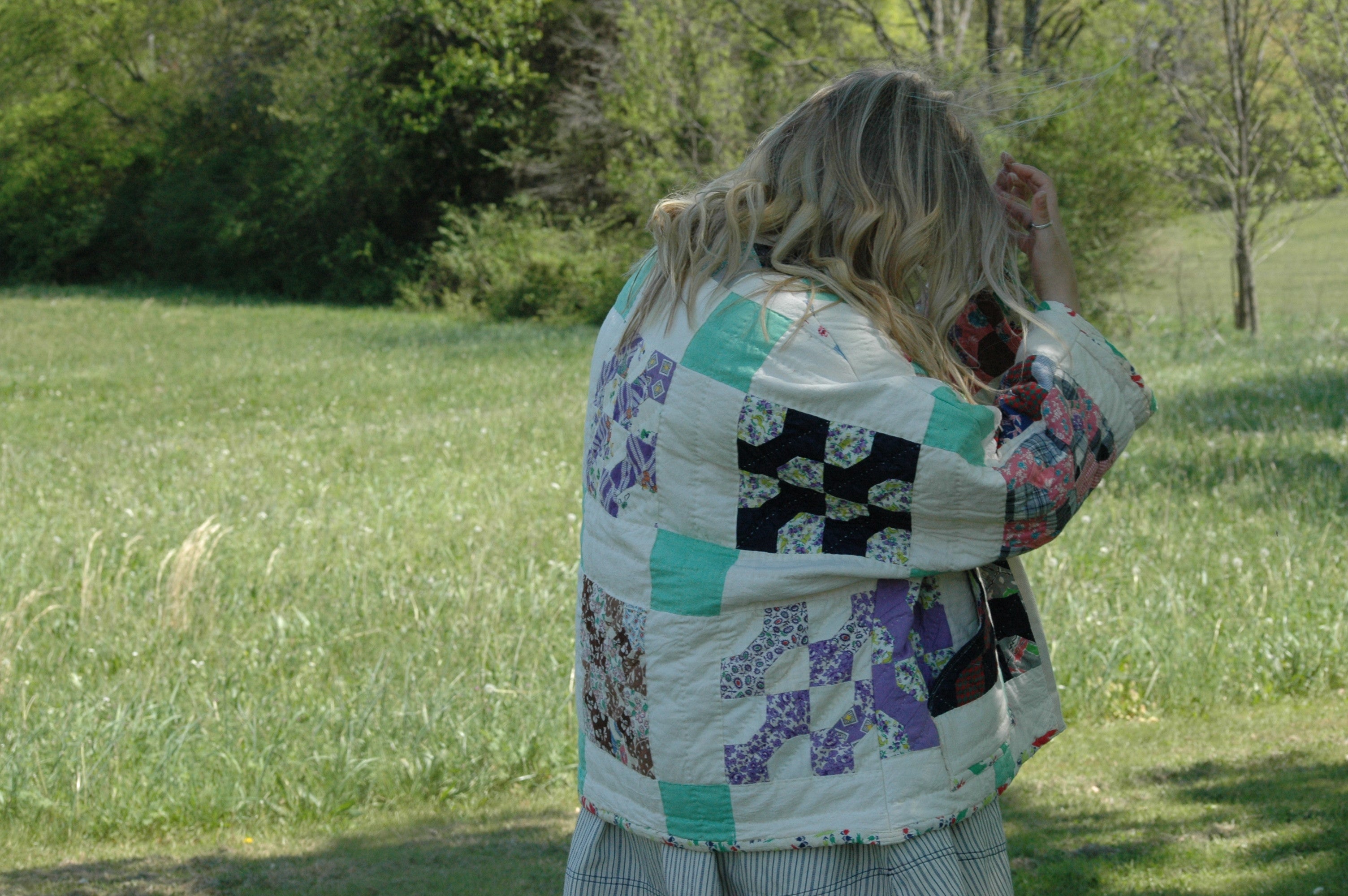 Vintage Block Bowtie Quilted Jacket with Pockets
