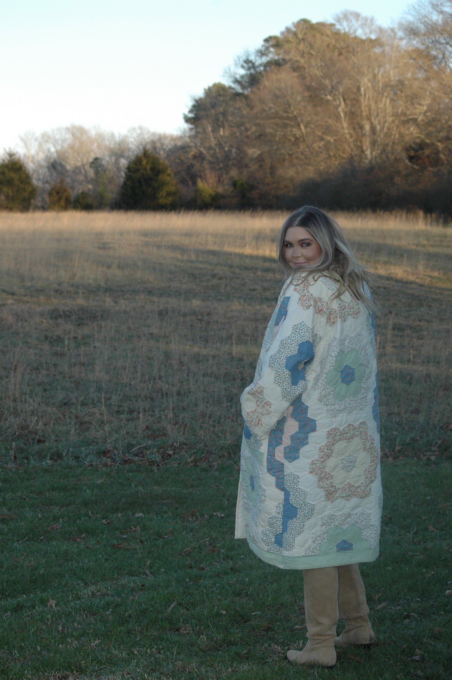 Vintage Pastel Grandmother's Flower Garden Quilt Jacket