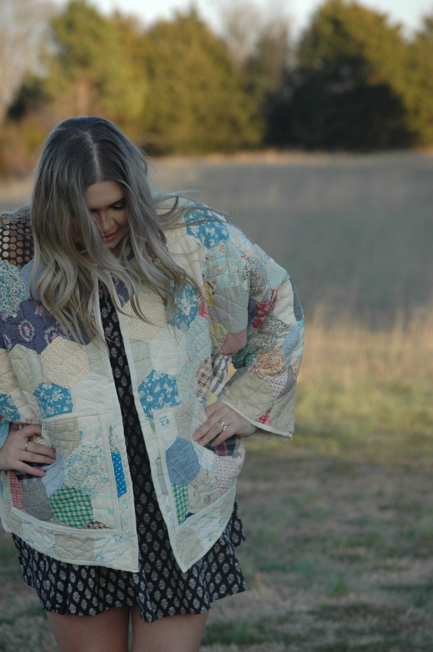 Vintage Hexagon Medallion Quilt Jacket
