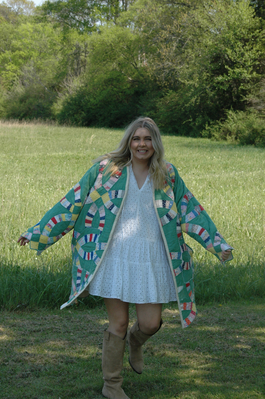Vintage Green Wedding Ring Quilted Jacket with Pockets