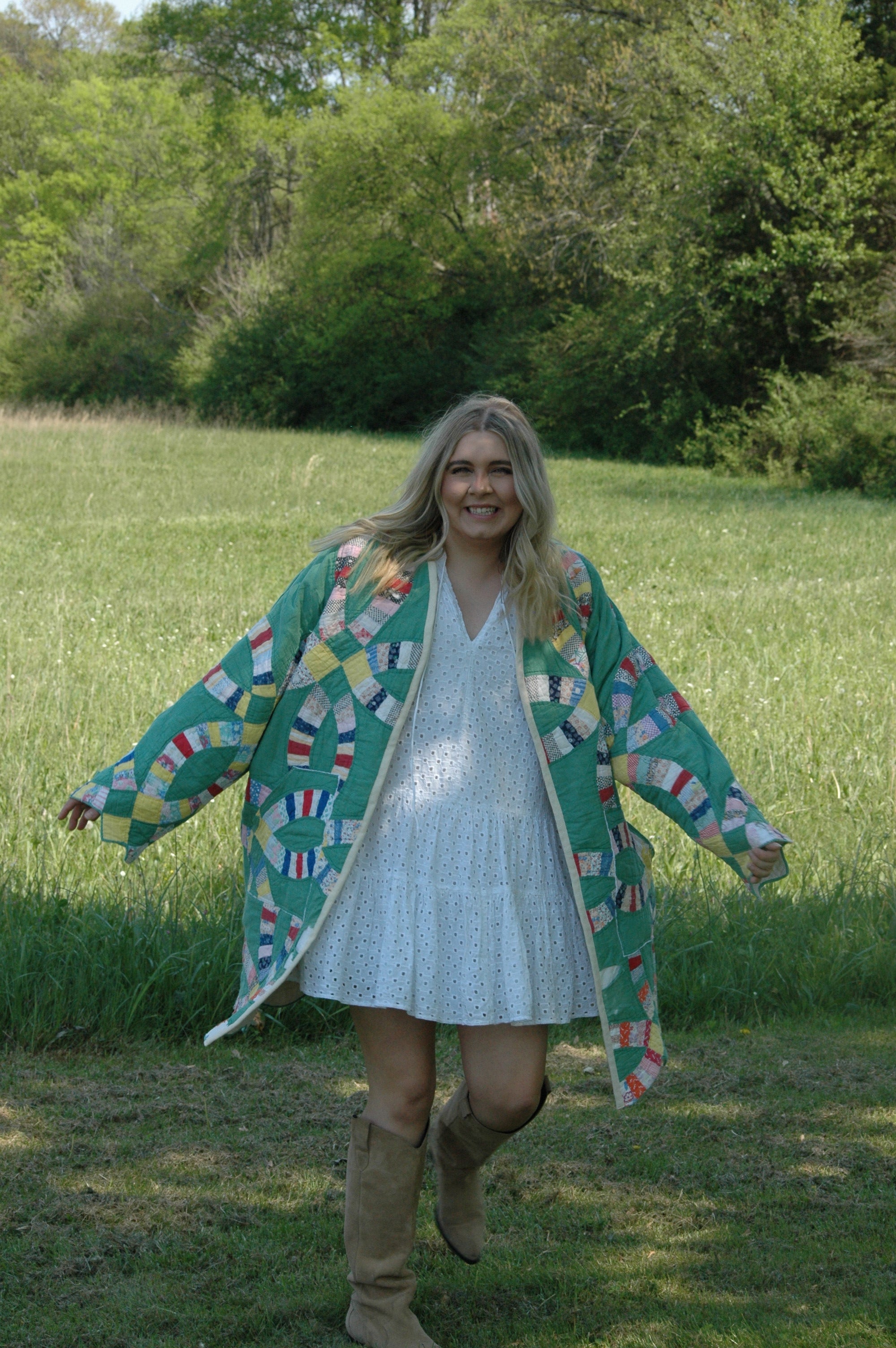 Vintage Green Wedding Ring Quilted Jacket with Pockets