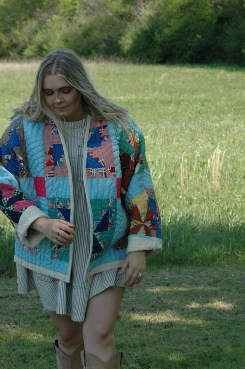 Vintage Block Pinwheel Quilted Jacket
