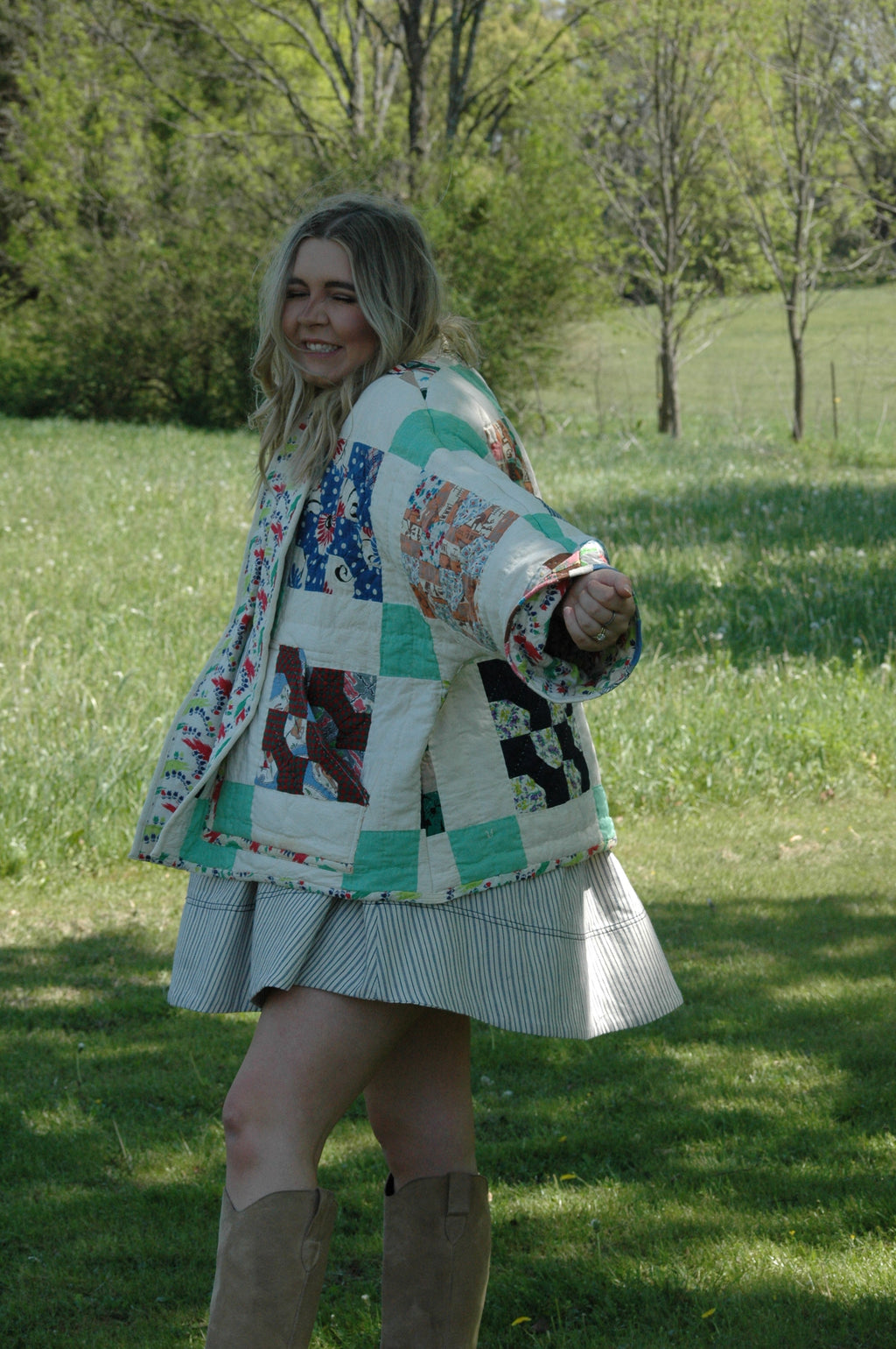 Vintage Block Bowtie Quilted Jacket with Pockets