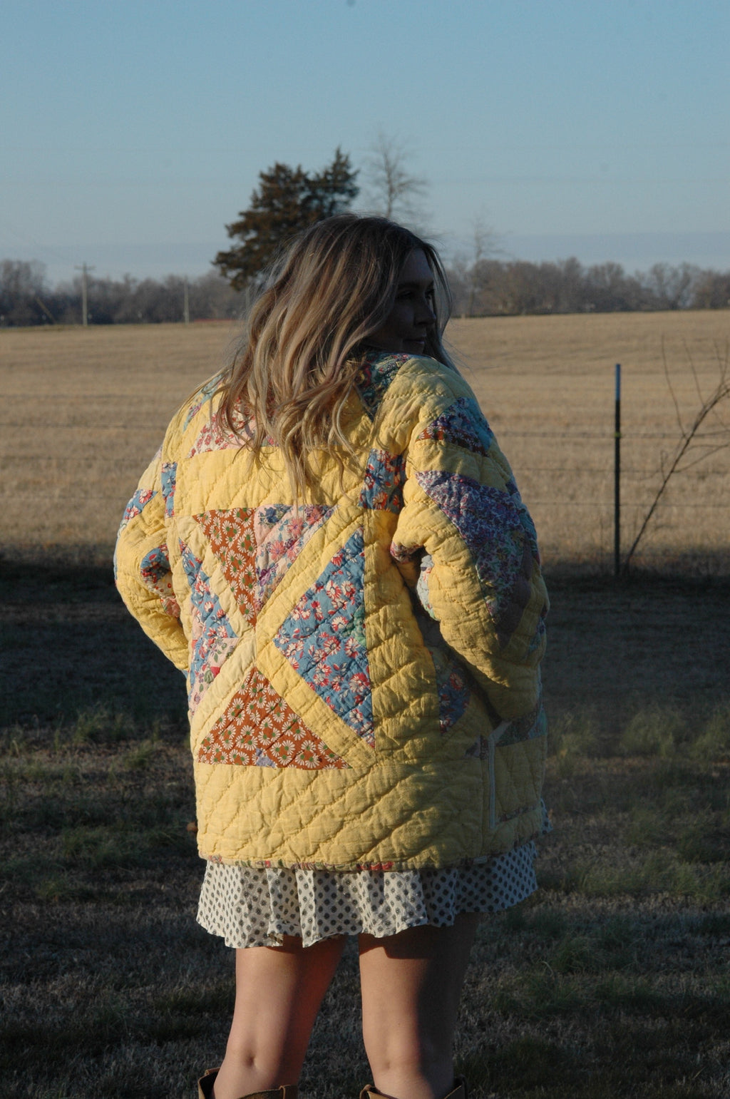 Vintage Yellow X-in-Square Quilt Jacket