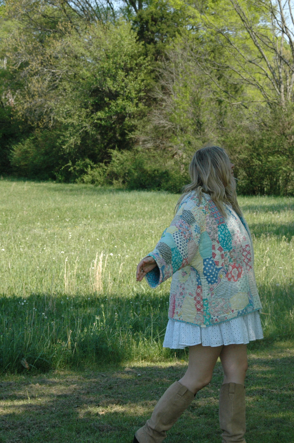 Vintage Feed Sack Multi Color Quilted Jacket with Pockets