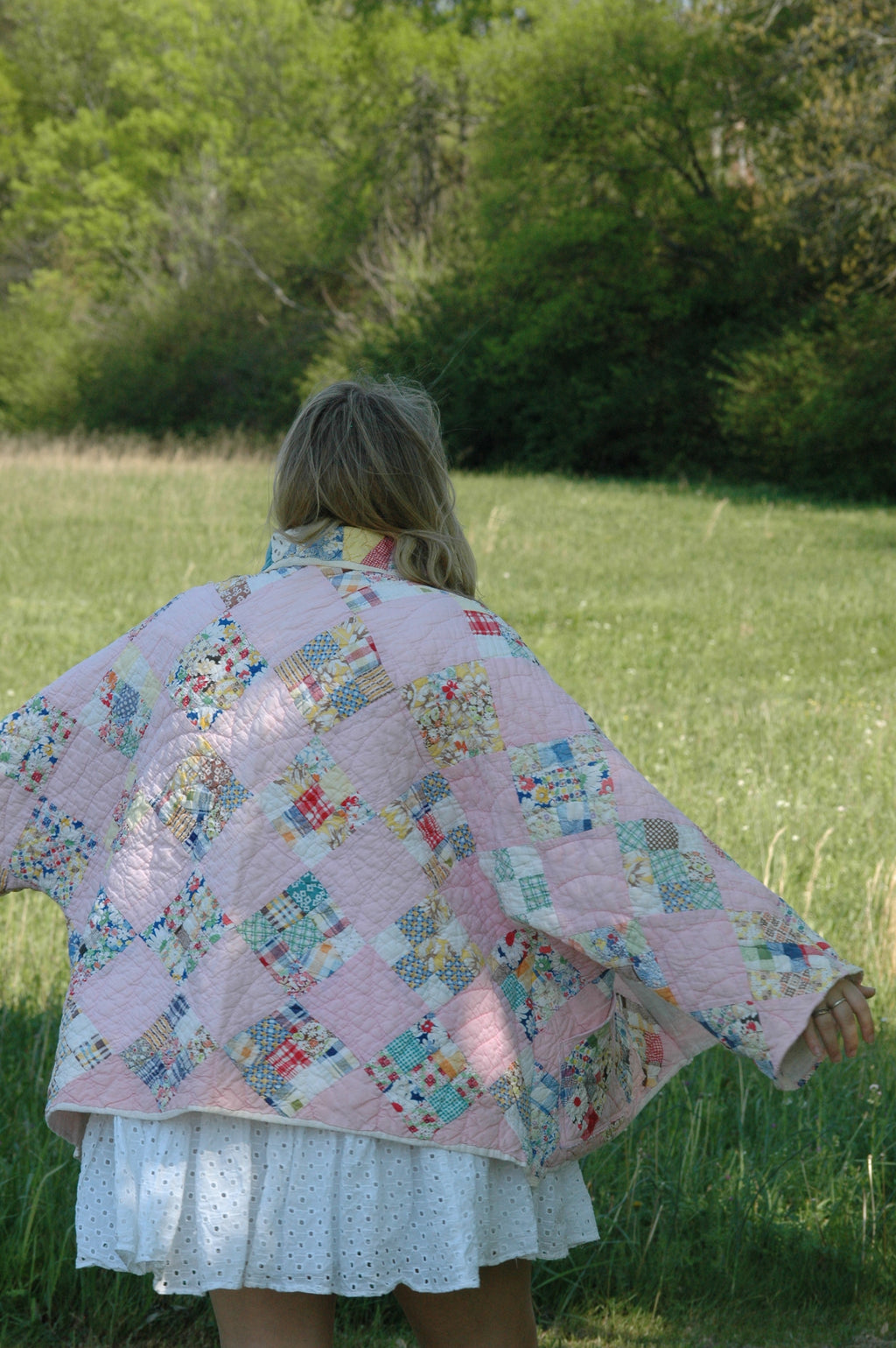 Vintage Pink Patchwork Quilted Jacket with Pockets & Collar