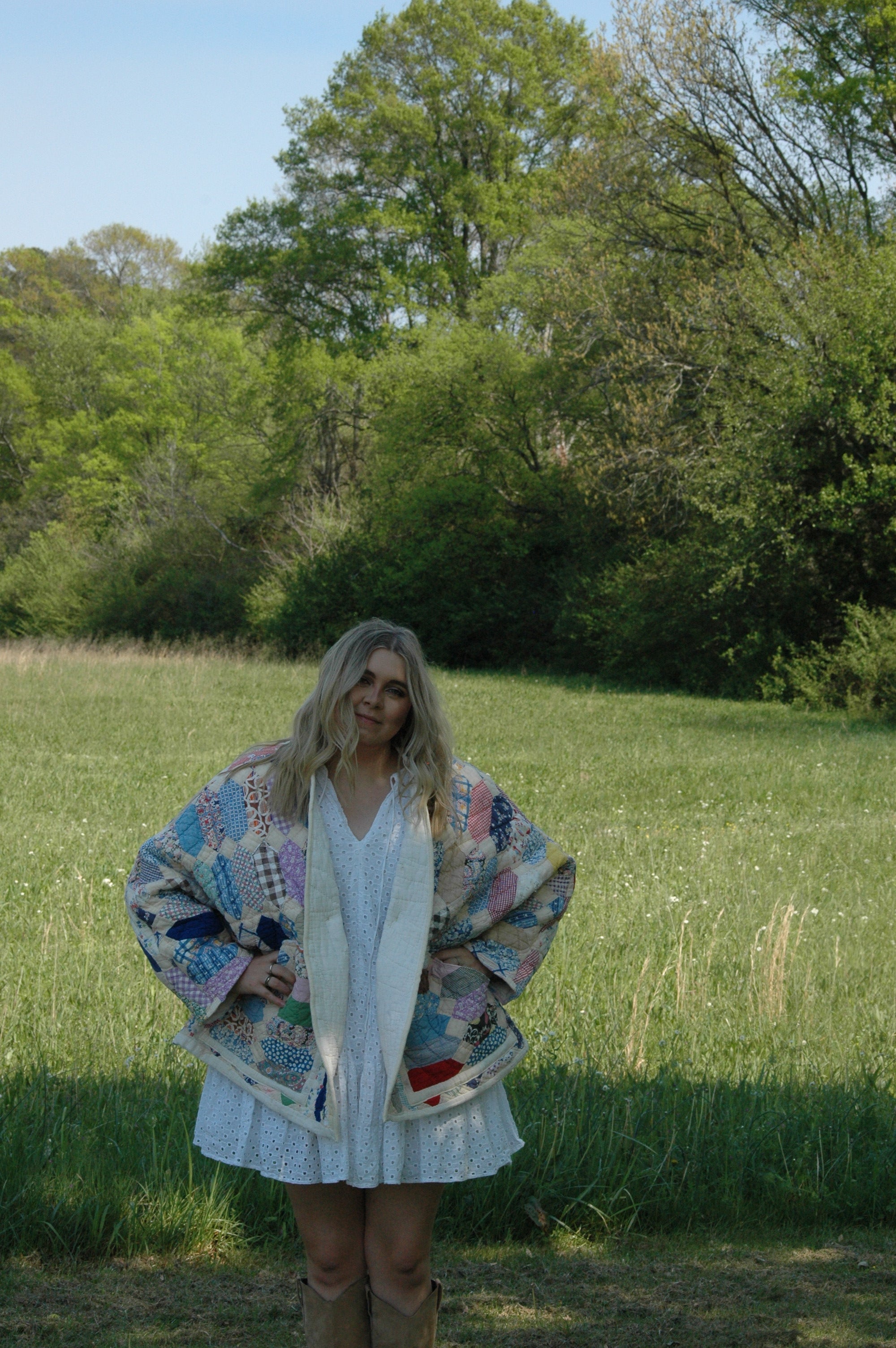 Vintage Patchwork Feed Sack Quilted Jacket with Pockets