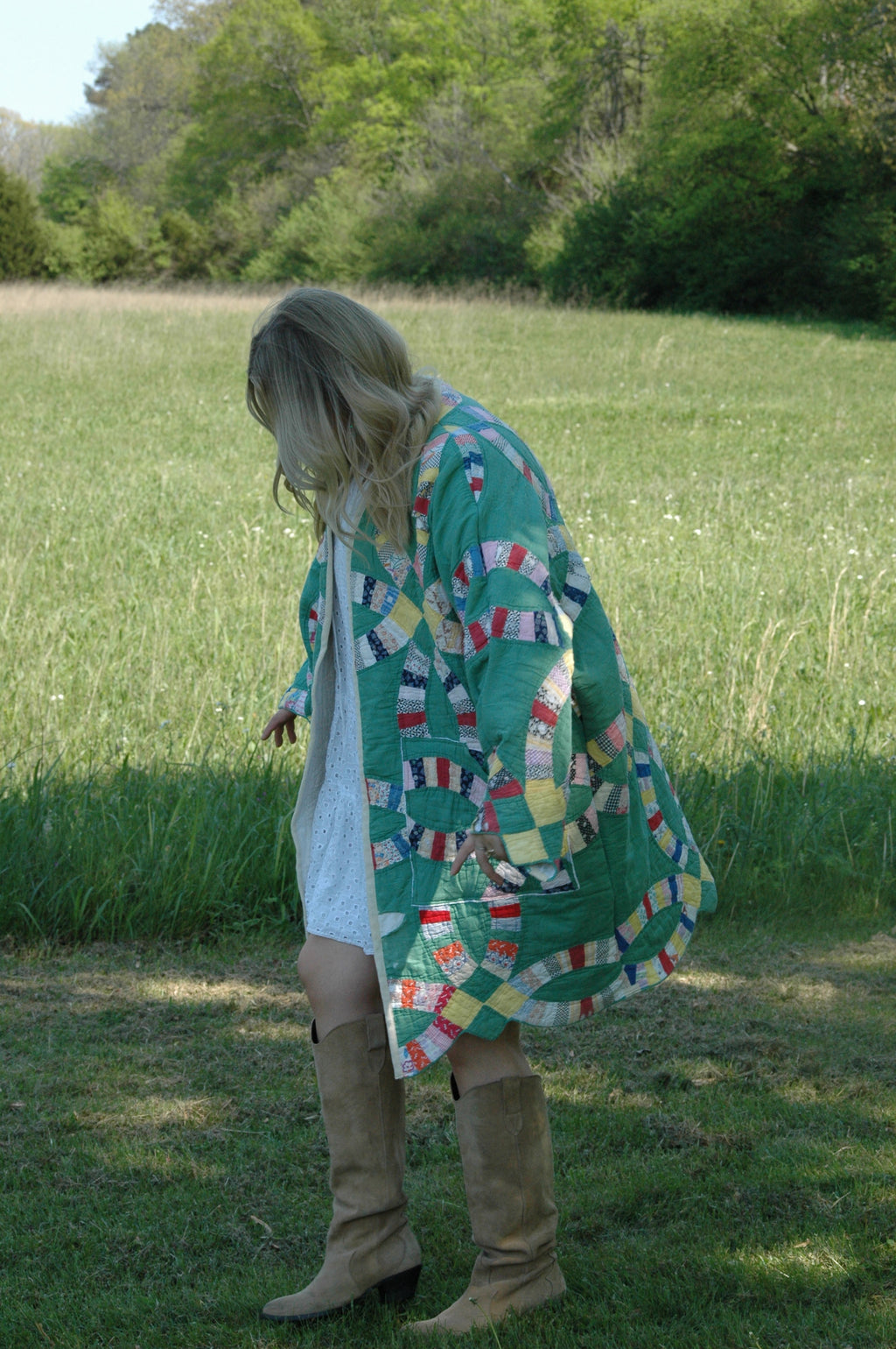 Vintage Green Wedding Ring Quilted Jacket with Pockets
