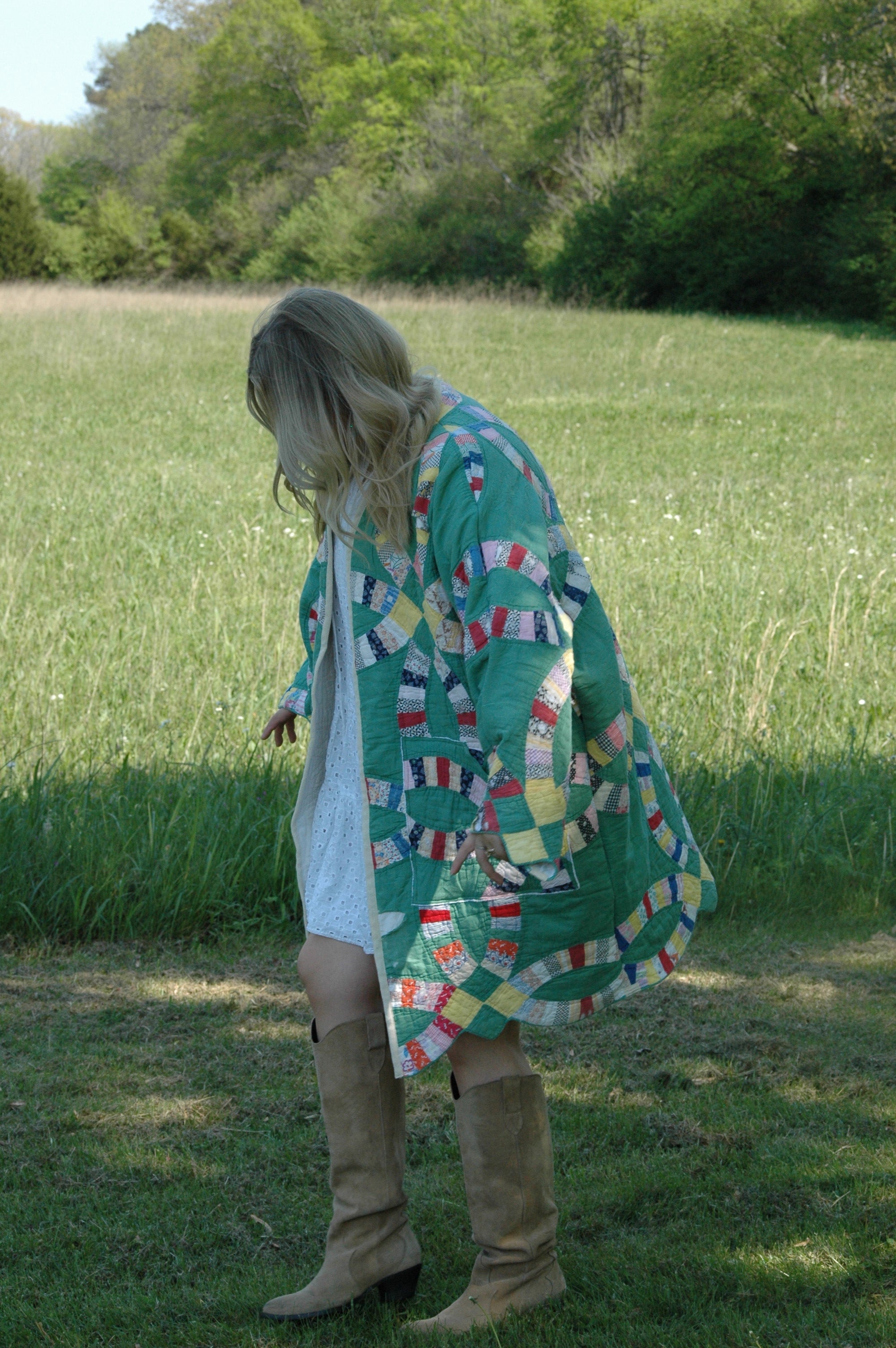 Vintage Green Wedding Ring Quilted Jacket with Pockets