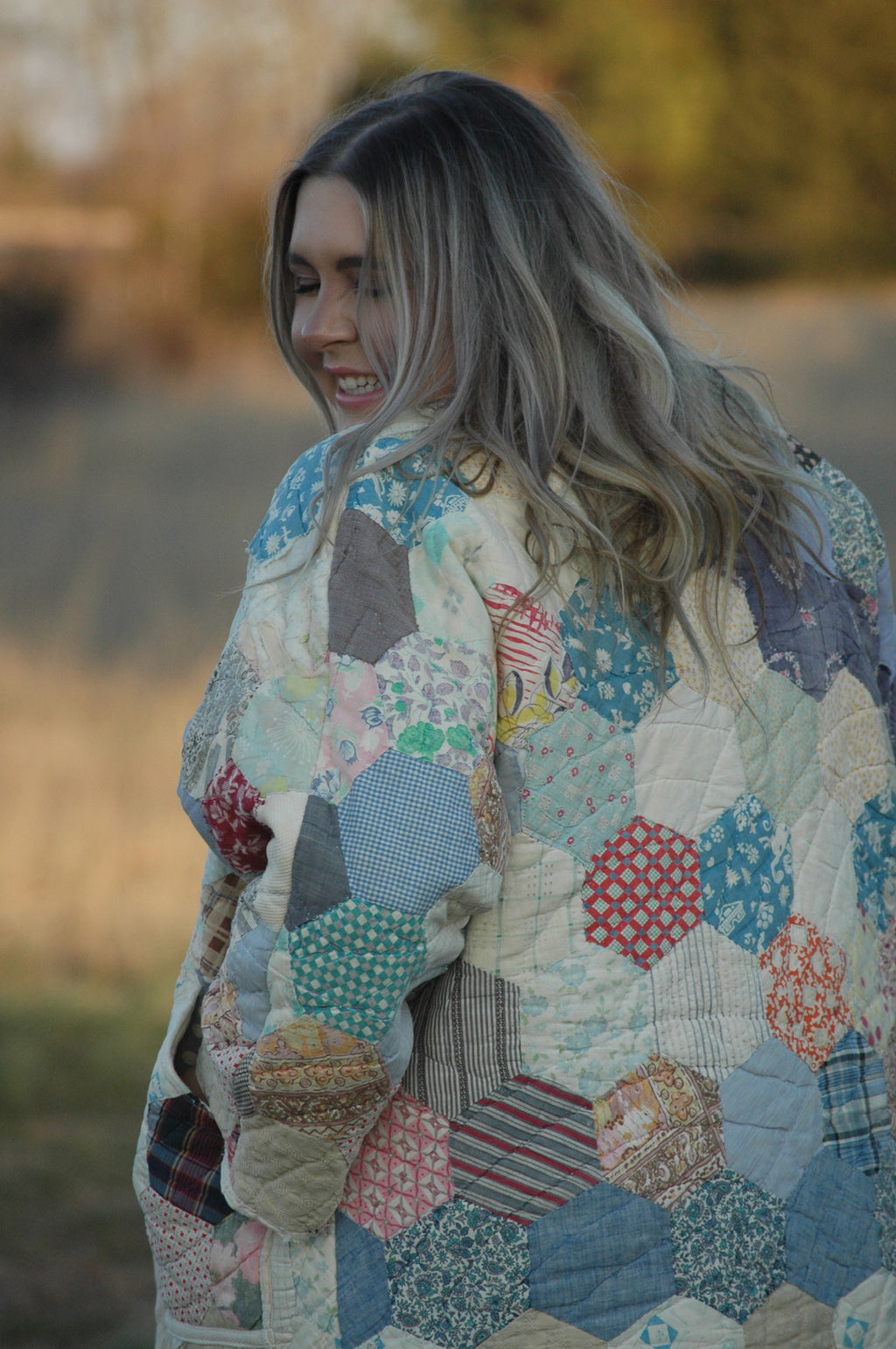 Vintage Hexagon Medallion Quilt Jacket