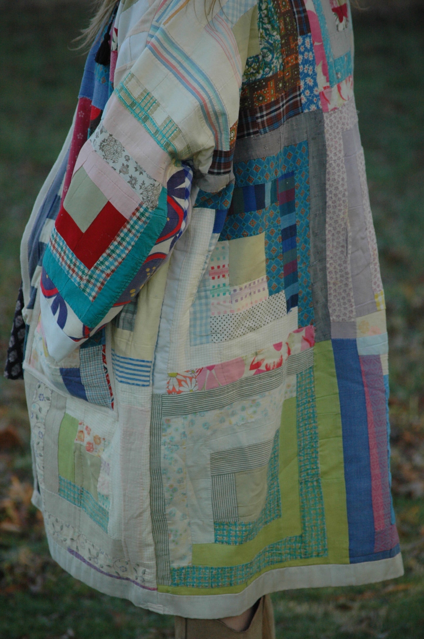 Vintage Log Cabin Patchwork Quilt Jacket